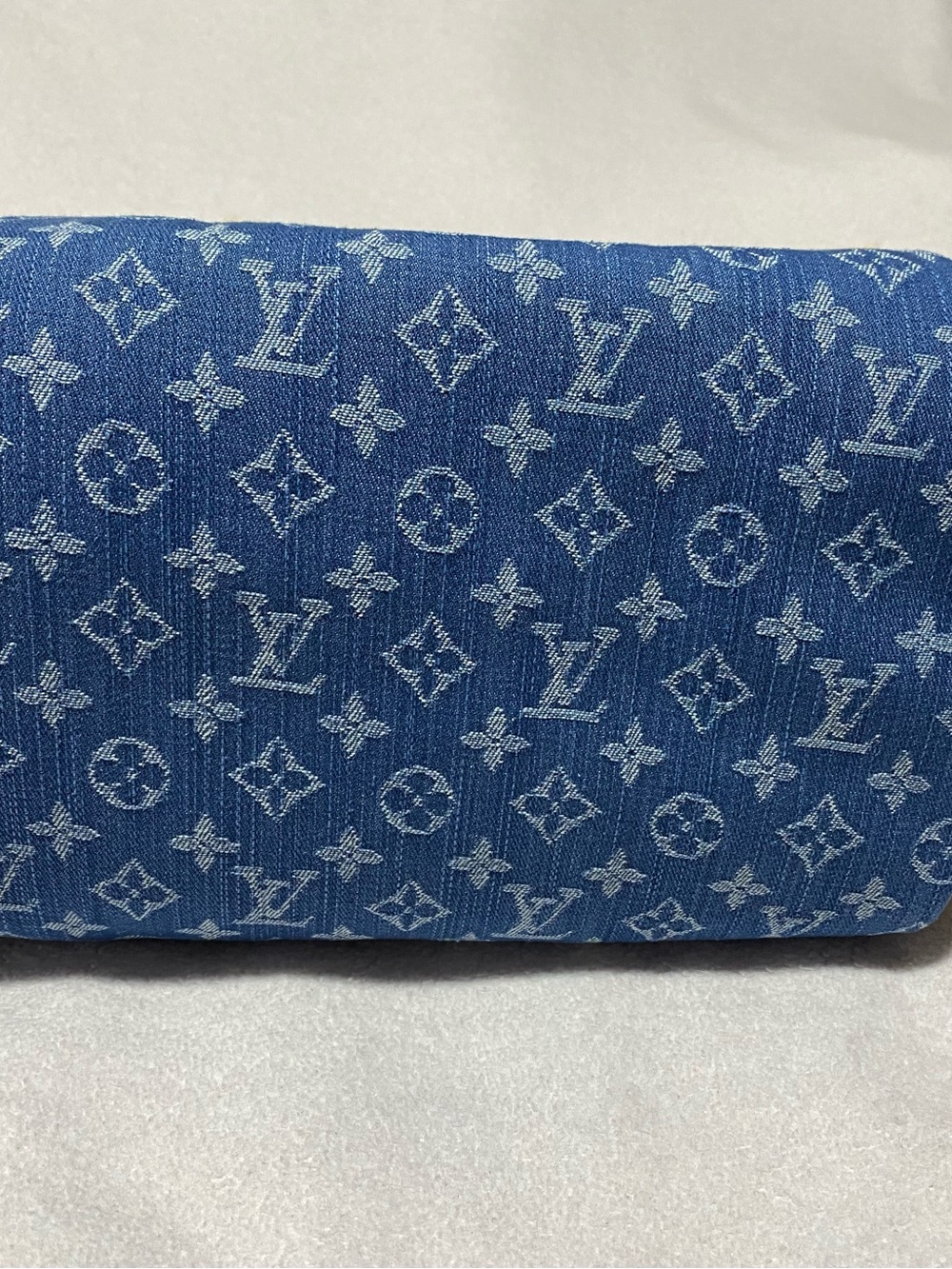 Blue Denim Monogram Speedy Satchel with Natural Leather Handles - Picture 2 of 6